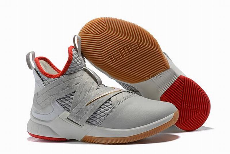 Nike Lebron James Soldier 12 Shoes Grey Red Gold